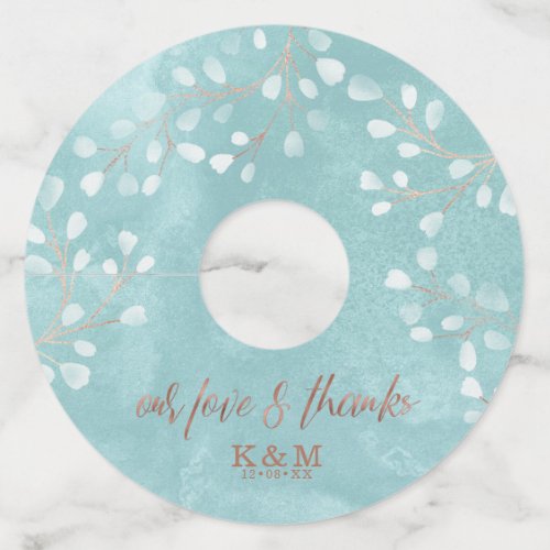 Watercolor Snowdrops Wedding TealCopper ID726 Wine Glass Tag