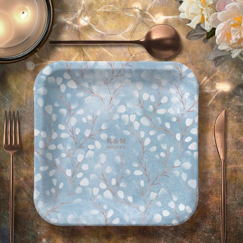 Watercolor Snowdrops Wedding V2 Dusty Blue ID726 Paper Plates