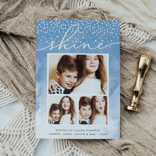 Watercolor Snowfall | Hanukkah Photo Collage Card (Creator Uploaded)