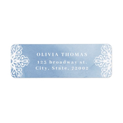 Watercolor Snowflake Blue Christmas Return Address Label