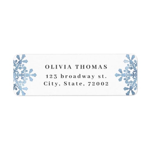 Watercolor Snowflake Blue Christmas Return Address Label