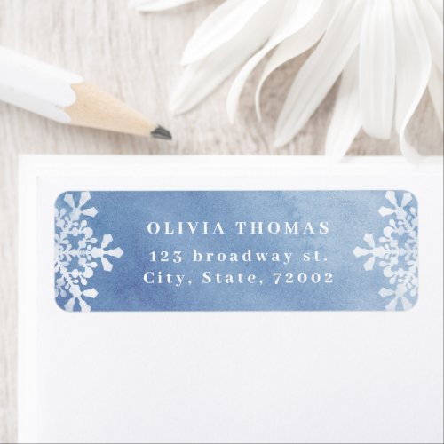 Watercolor Snowflake Blue Christmas Return Address Label