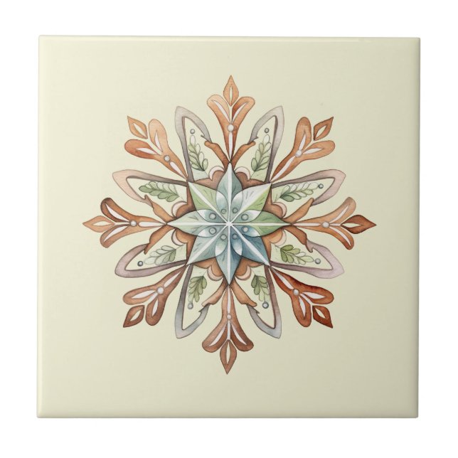 Watercolor Snowflake Ceramic Tile (Front)