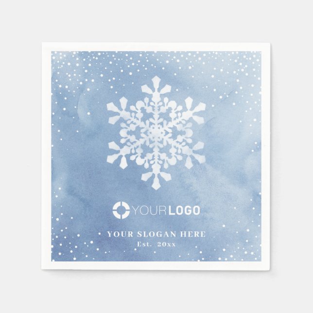 watercolor snowflake company logo blue Christmas Napkins (Front)