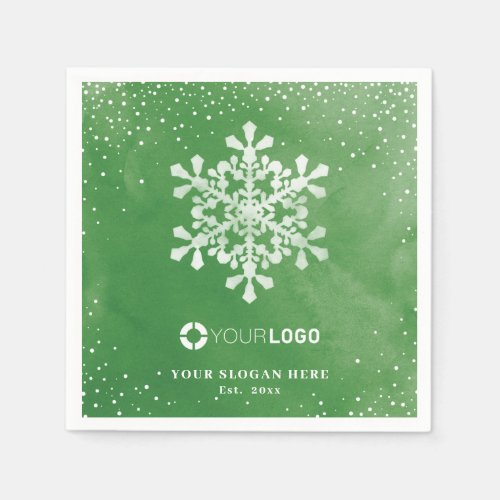 watercolor snowflake company logo green Christmas Napkins