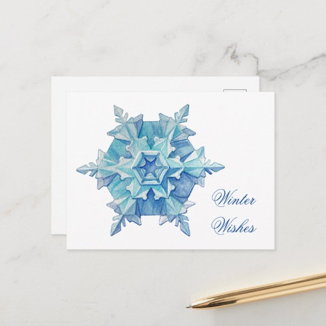 Watercolor Snowflake Holiday Postcard (Front/Back In Situ)