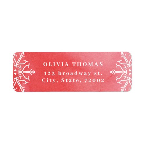 Watercolor Snowflake Red Christmas Return Address Label