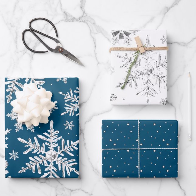 Watercolor Snowflake Wrapping Paper Sheets (Front)