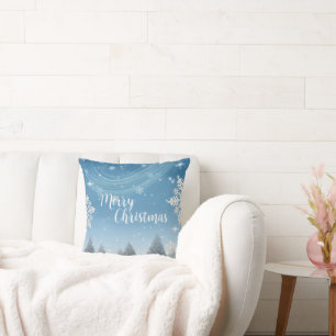 Watercolor snowflake Xmas tree merry Holiday party Throw Pillow