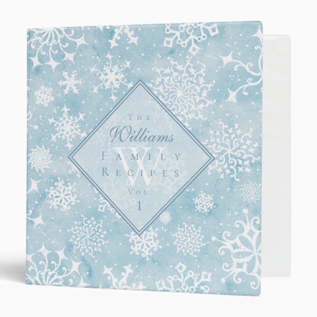 Watercolor Snowflakes Blue Custom Recipe Binder (Front/Inside)
