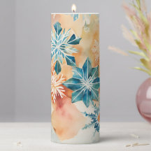 Watercolor Snowflakes Christmas Pillar Candle