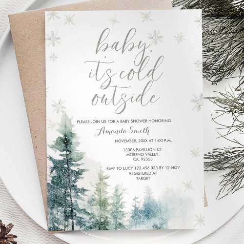 Watercolor Snowflakes Cold Outside Baby Shower Invitation