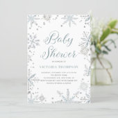 Watercolor Snowflakes Glitter Winter Baby Shower Invitation (Standing Front)