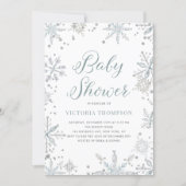 Watercolor Snowflakes Glitter Winter Baby Shower Invitation (Front)