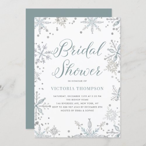 Watercolor Snowflakes Glitter Winter Bridal Shower Invitation