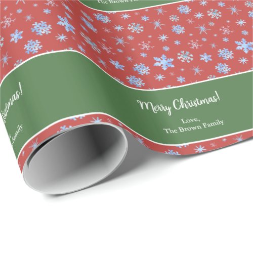 Watercolor Snowflakes Green and Red Christmas Wrapping Paper
