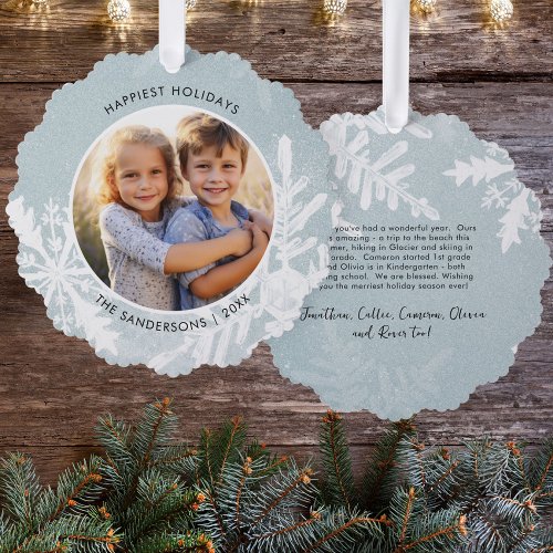 Watercolor Snowflakes Happy Holidays Custom Photo  Ornament Card