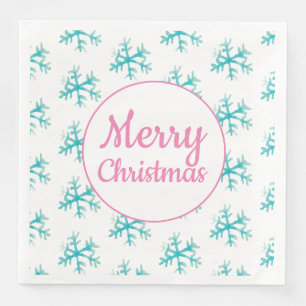 Watercolor Snowflakes Merry Christmas Napkins Pink