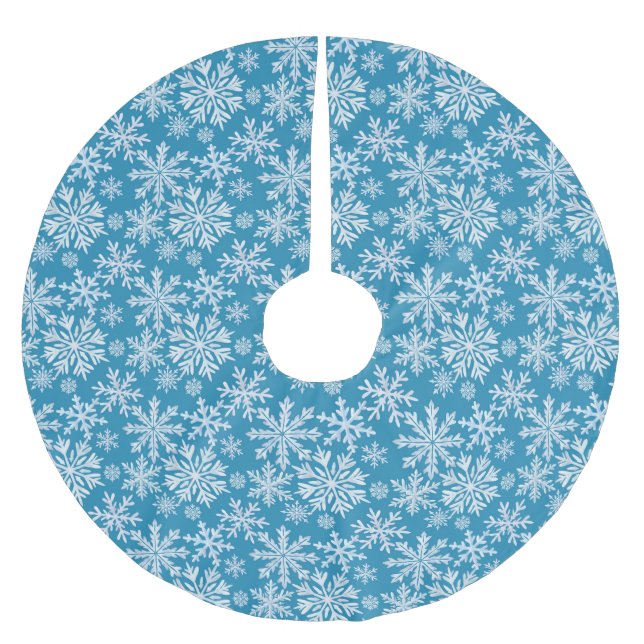 Watercolor Snowflakes Pattern Brushed Polyester Tree Skirt (Front)