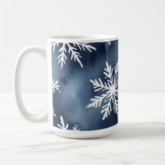 Watercolor Snowflakes Pattern in Navy Blue and Whi Coffee Mug