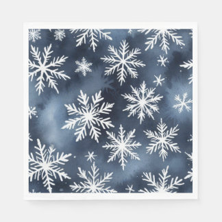 Watercolor Snowflakes Pattern in Navy Blue and Whi Napkins