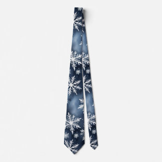 Watercolor Snowflakes Pattern in Navy Blue and Whi Neck Tie