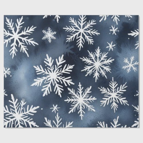 Watercolor Snowflakes Pattern in Navy Blue and Whi Wrapping Paper