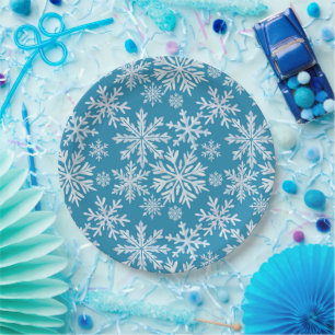 Watercolor Snowflakes Pattern Paper Plates