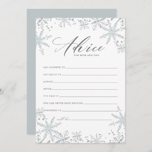 Watercolor Snowflakes Winter Baby Shower Parents Advice Card