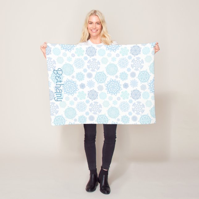 Watercolor Snowflakes Winter Personalized Fleece Blanket (In Situ)