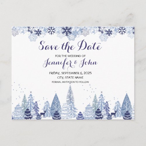 Watercolor Snowflakes Winter Wedding Save The Date Postcard