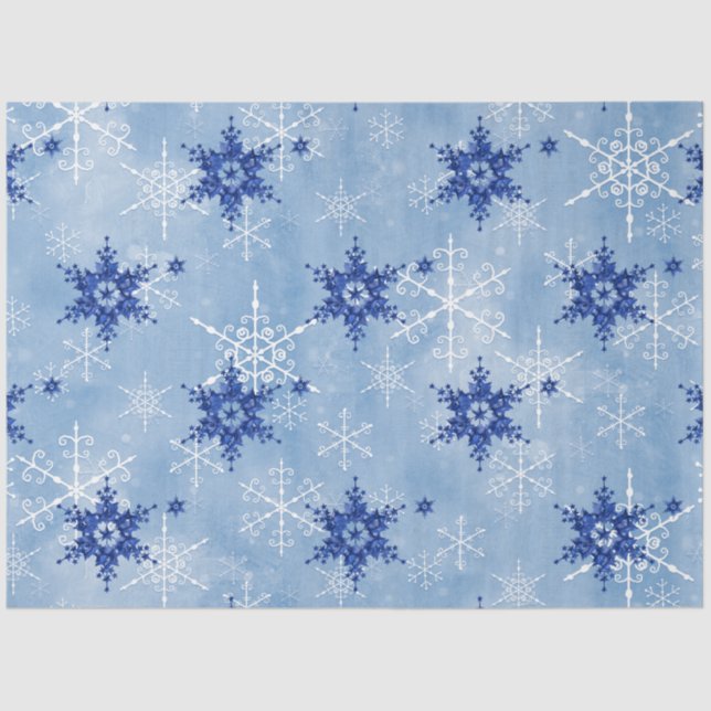 Watercolor Snowing Snowflakes Navy Blue and White Tissue Paper (Front)