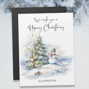 Watercolor Snowman and Merry Christmas Greeting