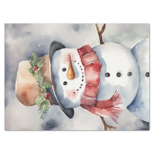Watercolor Snowman at Christmas Decoupage Tissue Paper