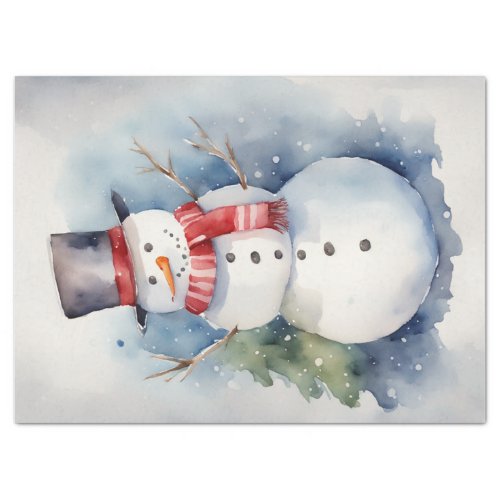 Watercolor Snowman at Christmas Decoupage Tissue Paper