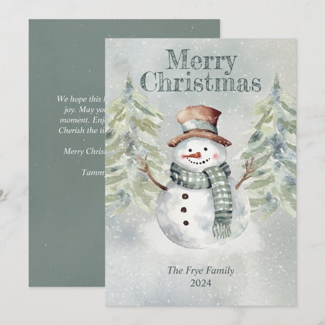 Watercolor Snowman Christmas Card – Personalized (Front/Back)