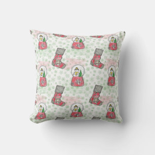 Watercolor Snowman Christmas Holiday Throw Pillow