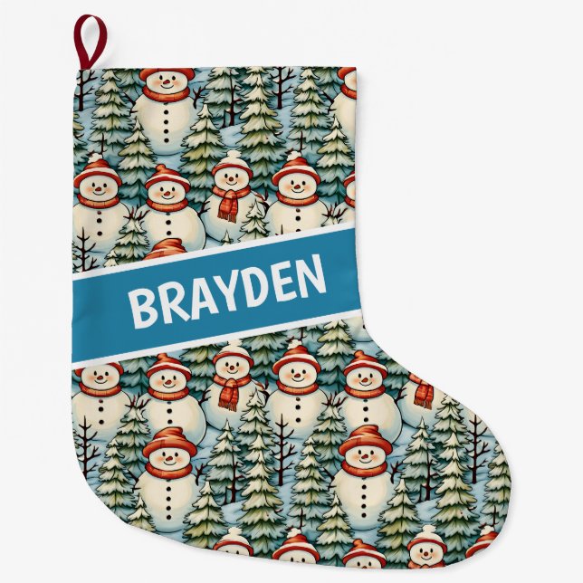 Watercolor Snowman Christmas Personalized  Large Christmas Stocking (Front)