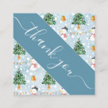 Watercolor Snowman Christmas Tree Blue Thank You  Square Business Card<br><div class="desc">Promote your business with these cute,  Christmas theme Thank You business cards. Easily add your own details by clicking on the "personalize this template" option.</div>