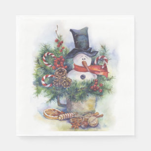 Watercolor snowman Christmas tree New Year winter Napkins