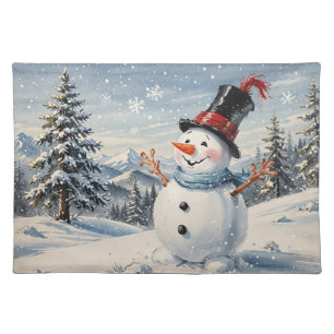 Watercolor Snowman Cloth Placemat