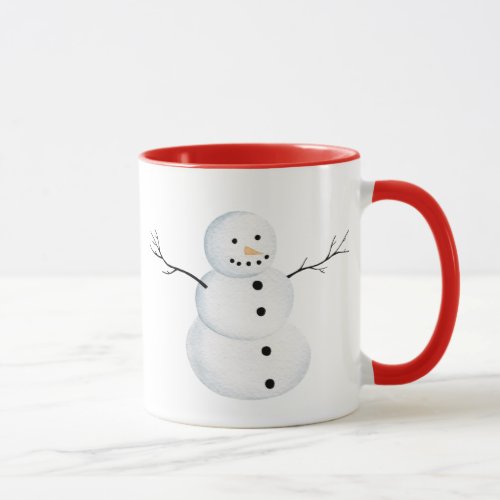 Watercolor Snowman Cute Red Christmas Coffee Mug