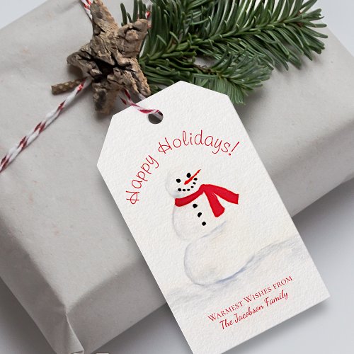 Watercolor Snowman Festive Happy Holidays Gift Tags