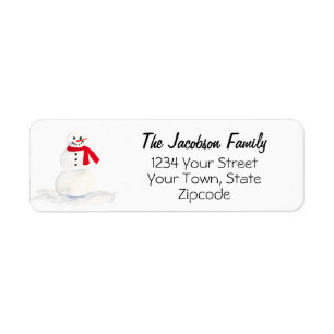 Watercolor Snowman Festive Holiday Return Address Label
