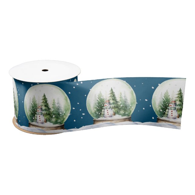 Watercolor Snowman In Snow Globe Satin Ribbon (Spool)