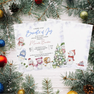 Watercolor Snowman Merry Christmas Baby Invitation