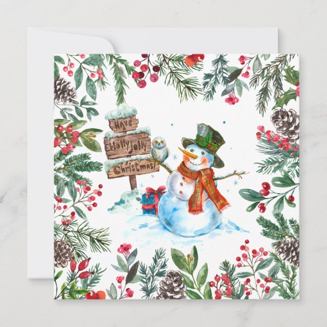 Watercolor Snowman Merry Christmas  Holiday Card (Front)