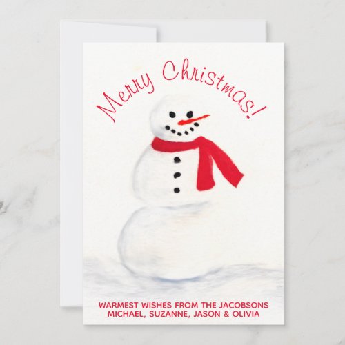 Watercolor Snowman Merry Christmas Photo Back Holiday Card