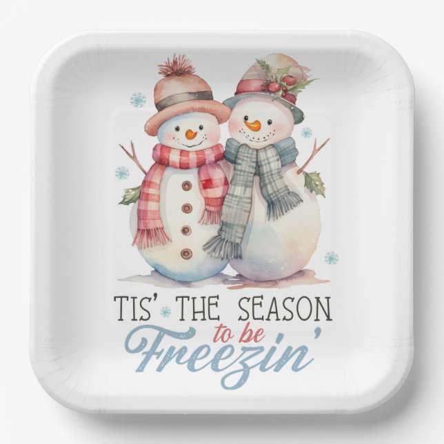 Watercolor Snowman  Paper Plates (Front)