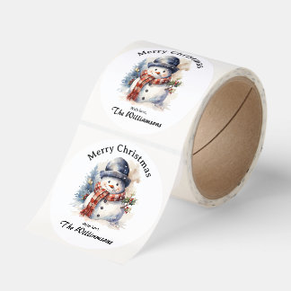 Watercolor Snowman Personalized Christmas Classic Round Sticker
